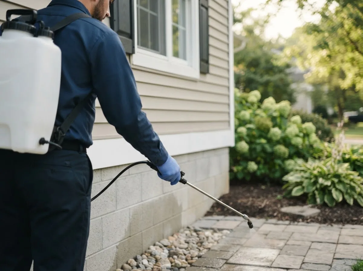 Pest control technician inspecting a home in Gregory, MI
